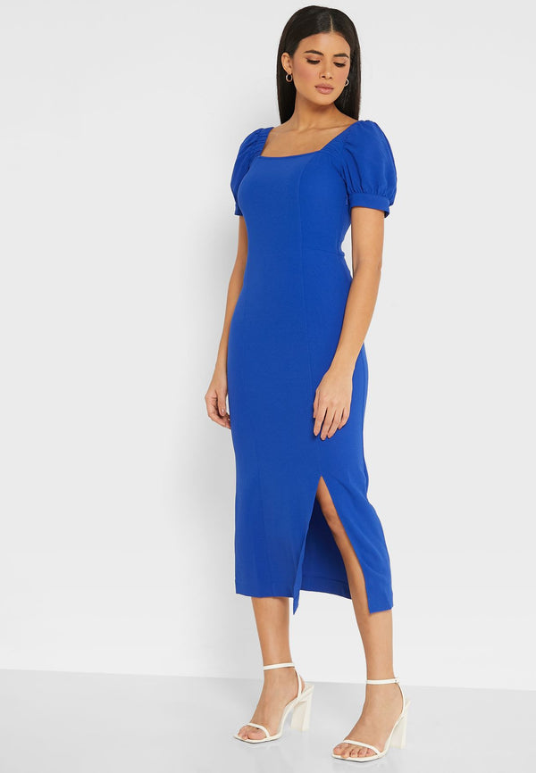 Blue Square Neck Dress for women 2023