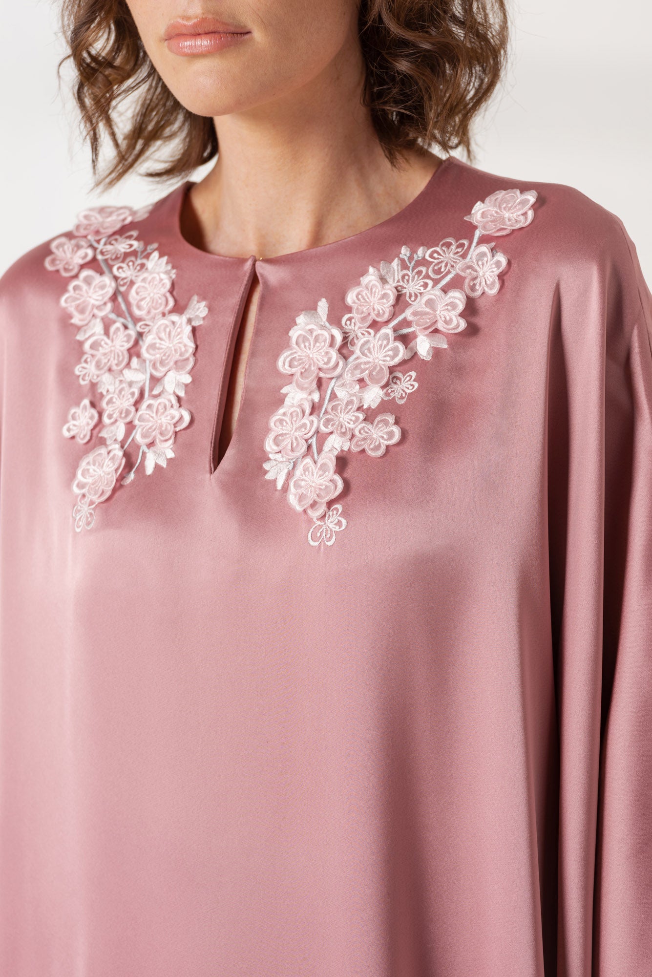 Powder Pink Evening Kaftan Dress With beautiful Design on Neck