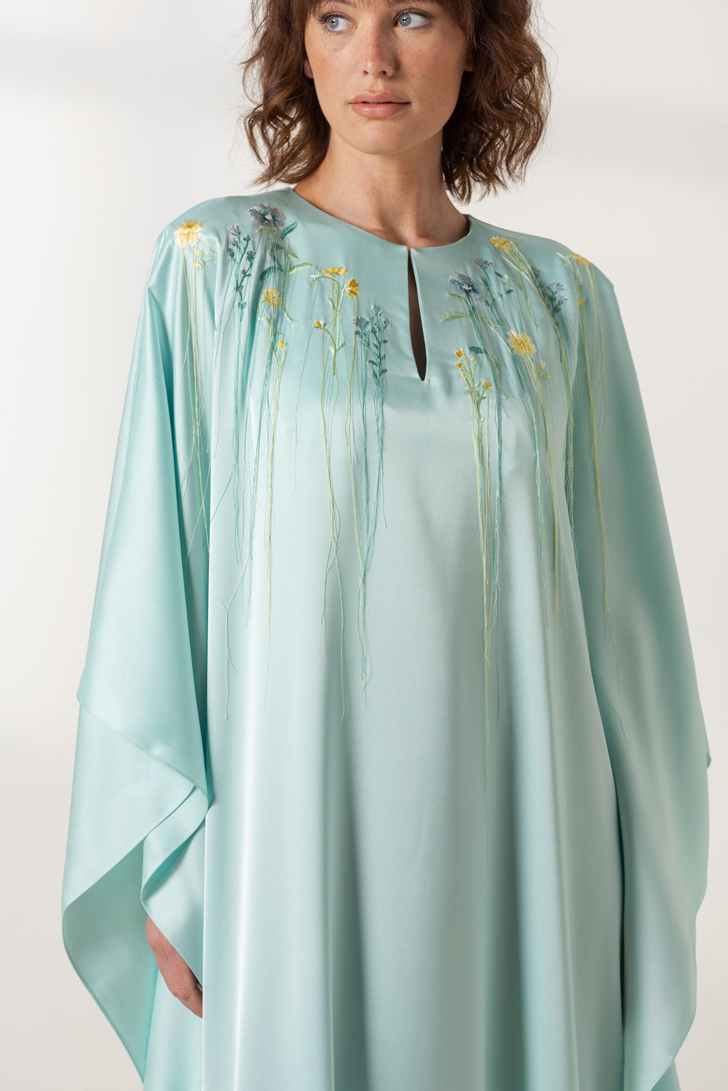 Pastel Green Evening Dress with Embroidered Design