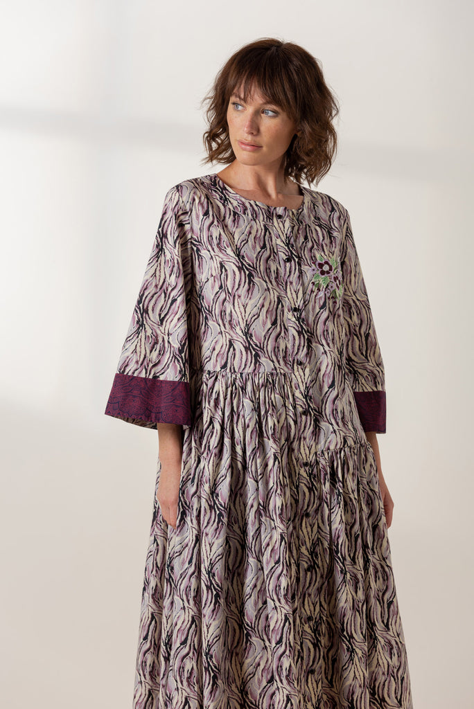 white & purple day dress with Embroidered Design