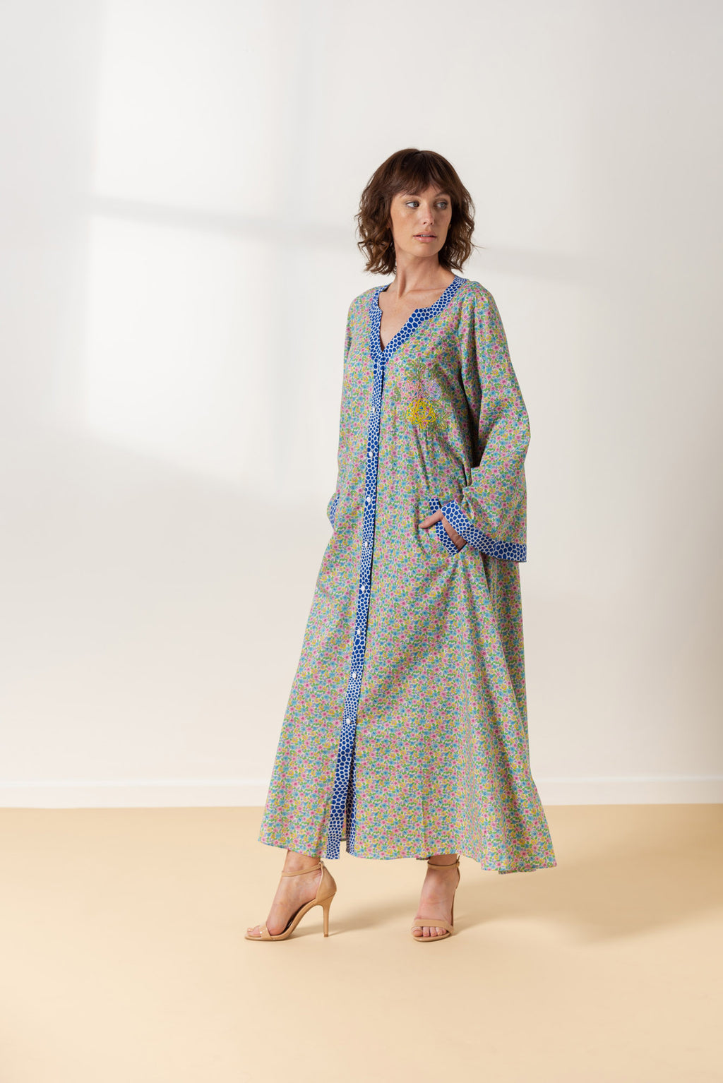Green & Blue Button Down Day Dress