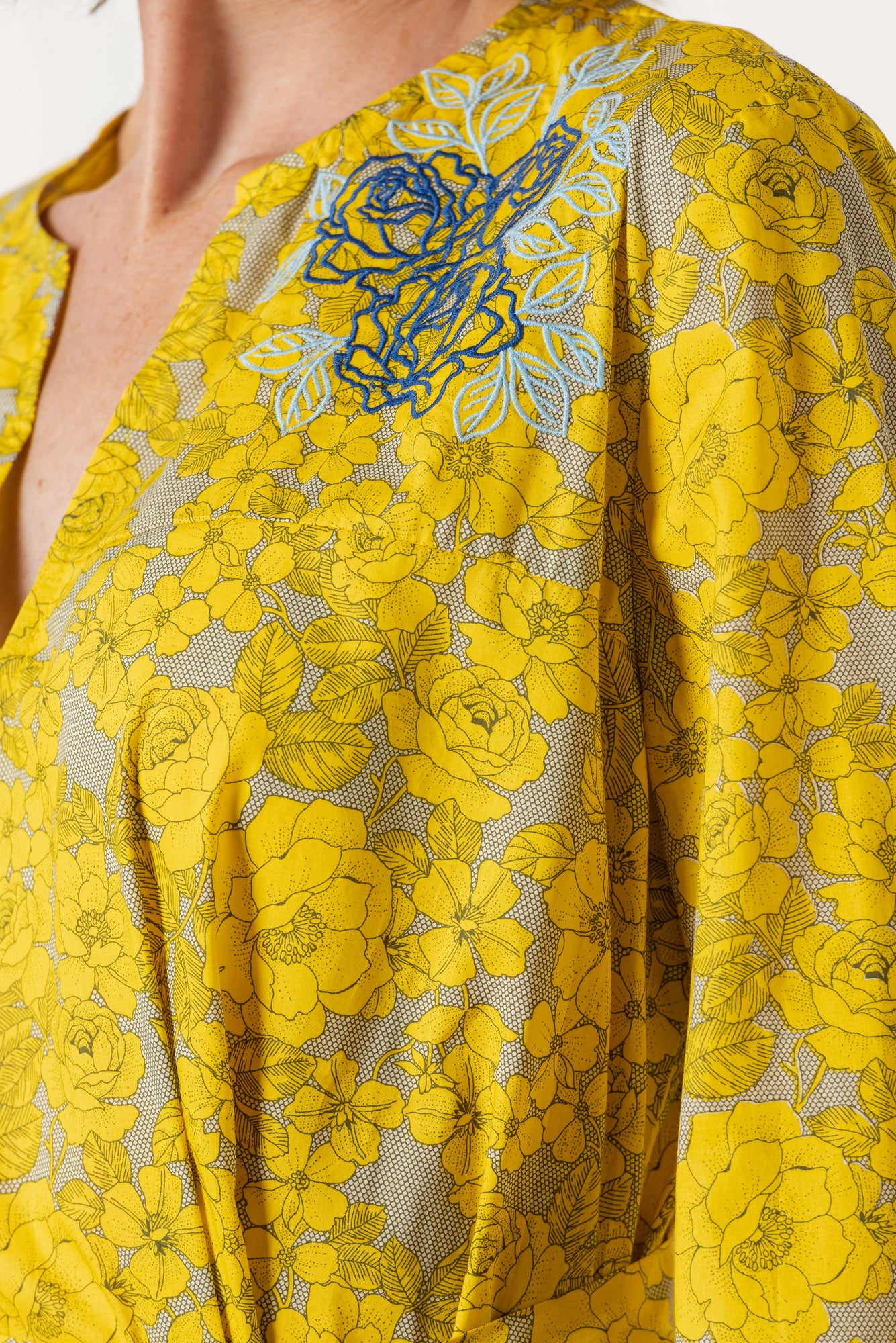 Yellow Day Dress with Embroidered Design