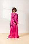 fuchsia evening dress with embroidery design