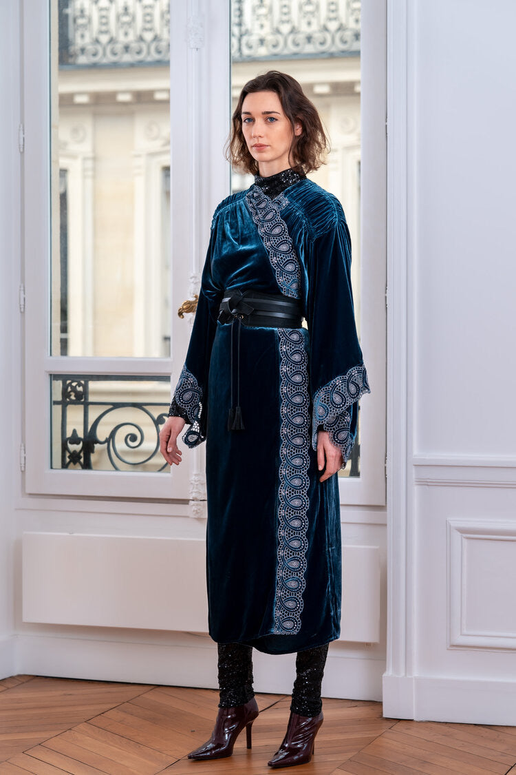 Elegant Royal Blue Lace Wrap Kaftan Evening Dress ELE London Elegant Royal Blue Lace Wrap Kaftan Evening Dress ELE London