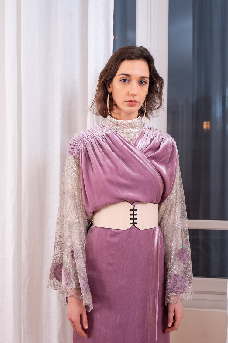 Lilac Shimmer Wrap Evening Dress